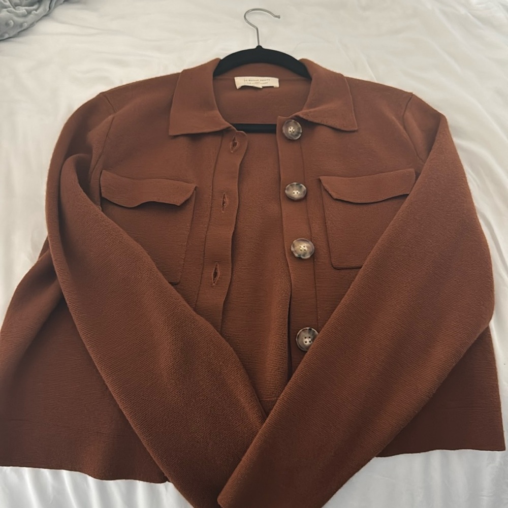 Sezane Brown Button-Front Knit Jacket
